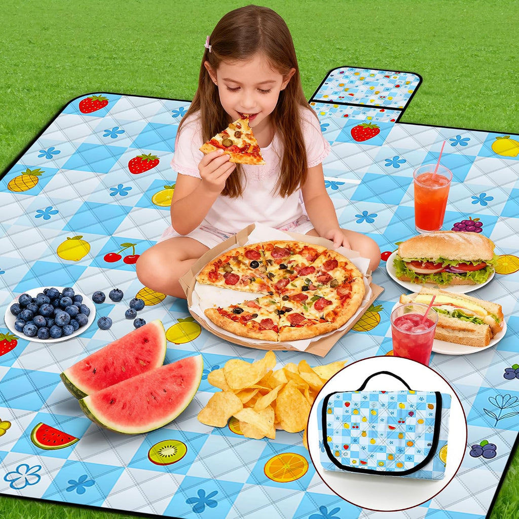 Picnic Blankets Outdoor Blanket,80"x 80" Extra Large Waterproof Sandproof Foldable Beach Blanket Grid Picnic Mat for Camping,Lawn,Park(Light Blue)