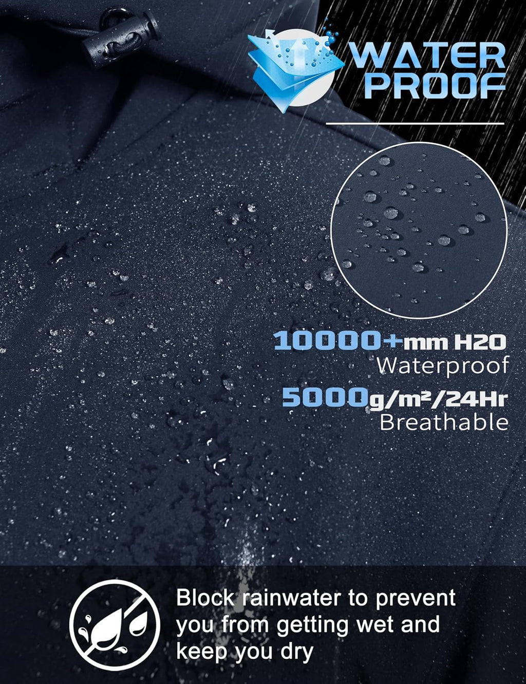 TACVASEN Mens Hooded Fleece Lined Waterproof Softshell Jacket Lightweight