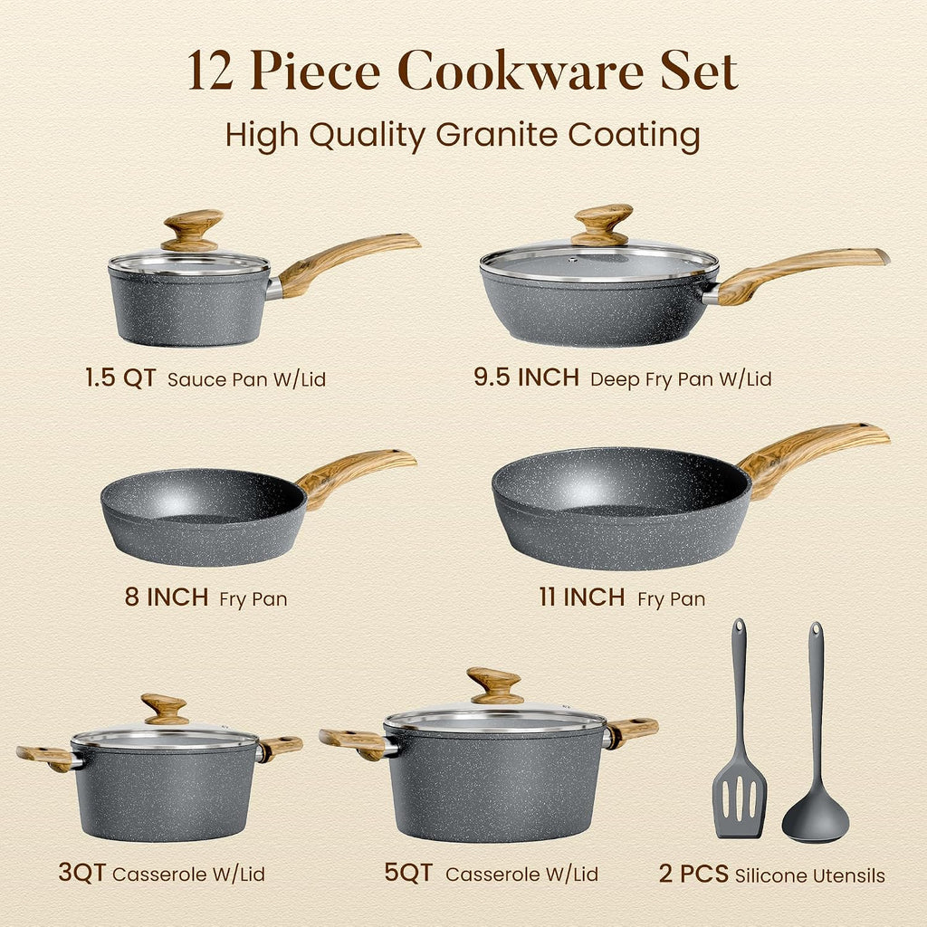 Kitchen Academy 12pcs Pots and Pans Set Non Stick, Induction Cookware