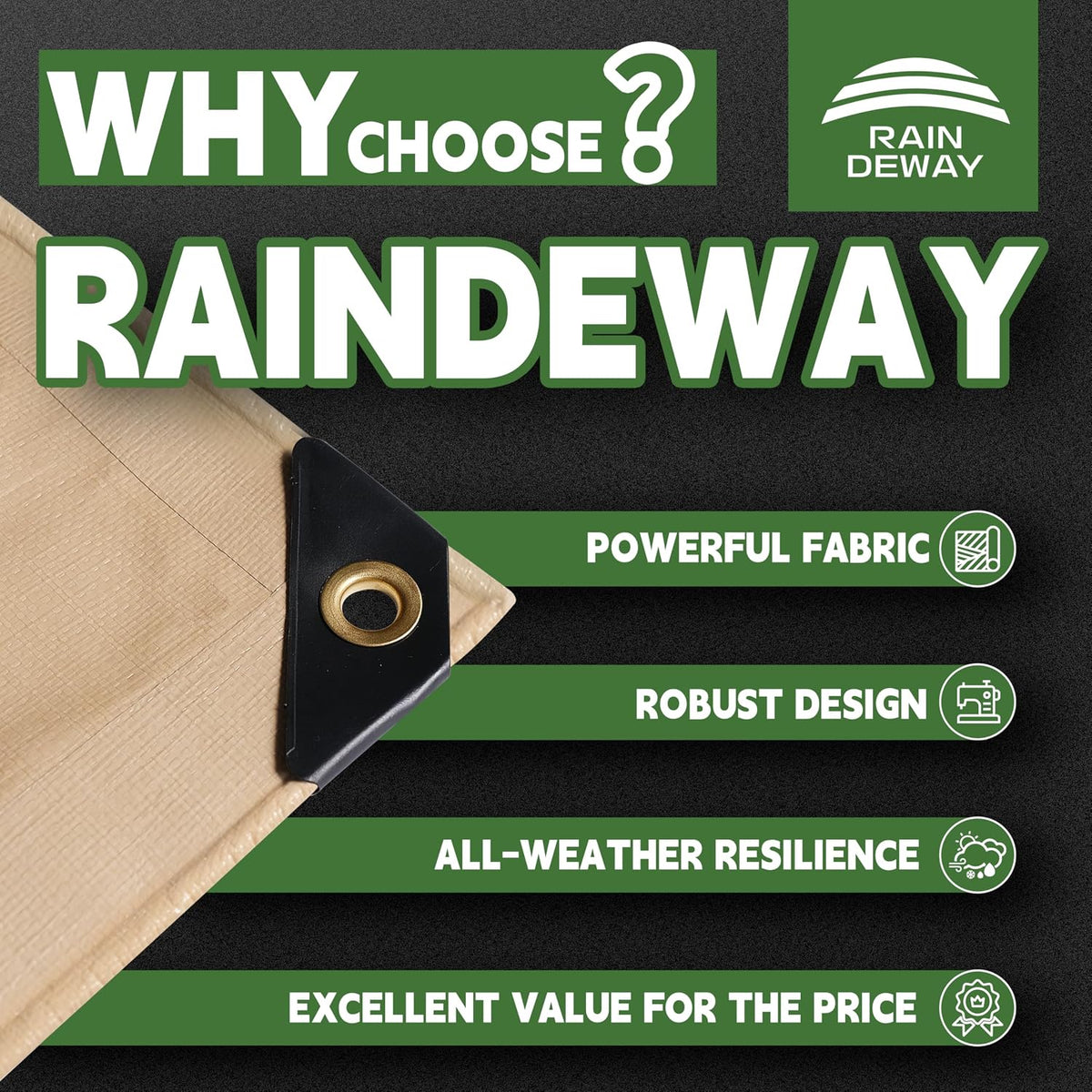 RAINDEWAY 6' X 10' Heavy Duty Tan Poly Tarp Multipurpose Waterproof Cover
