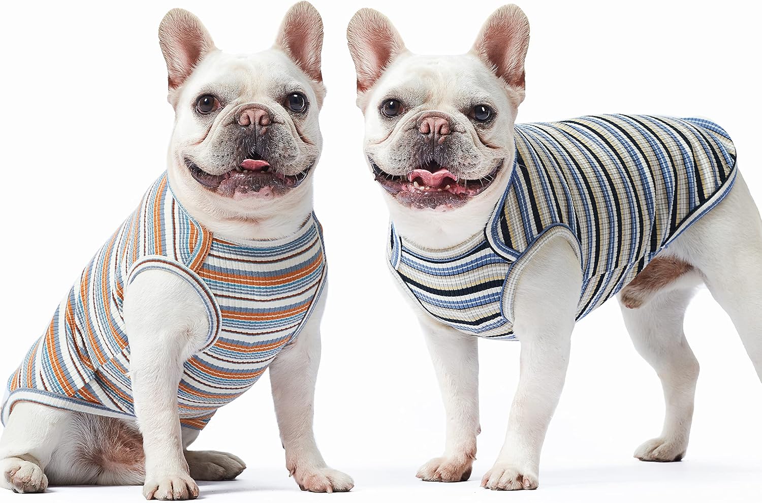 Dog Shirts Vest Cotton Striped T-Shirt, Sleeveless Stretchy Pet Clothes for Small Dogs, 2-Pack Soft Breathable Puppy Tank Top Cat Tee (X-Small, Blue,Yellow)