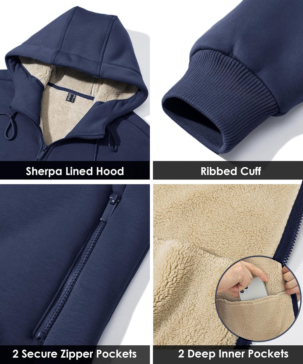Boladeci Men's Sherpa Fleece Lined Hoodie Zip Up Heavyweight Winter Jacket