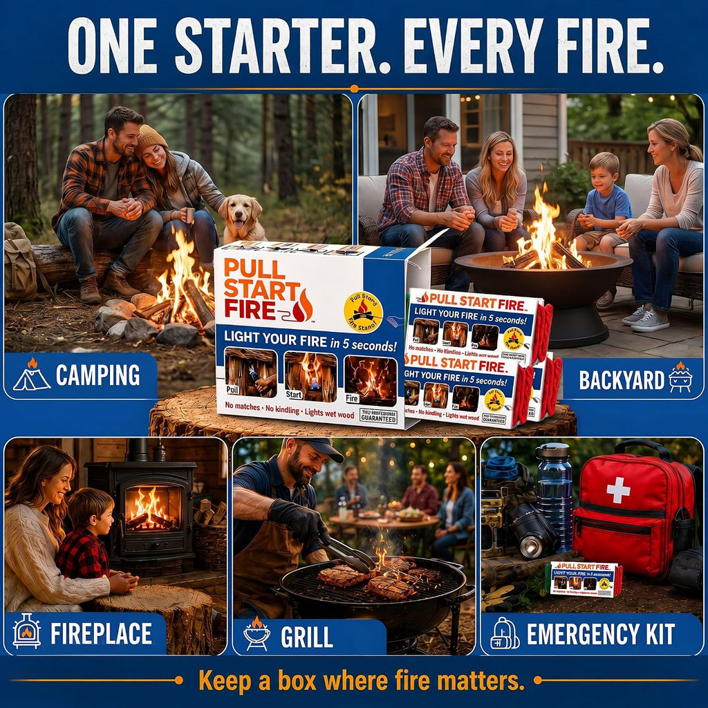 Pull Start Fire Starter, Pull String, No Matches, Lights Wet Wood, 12 Count