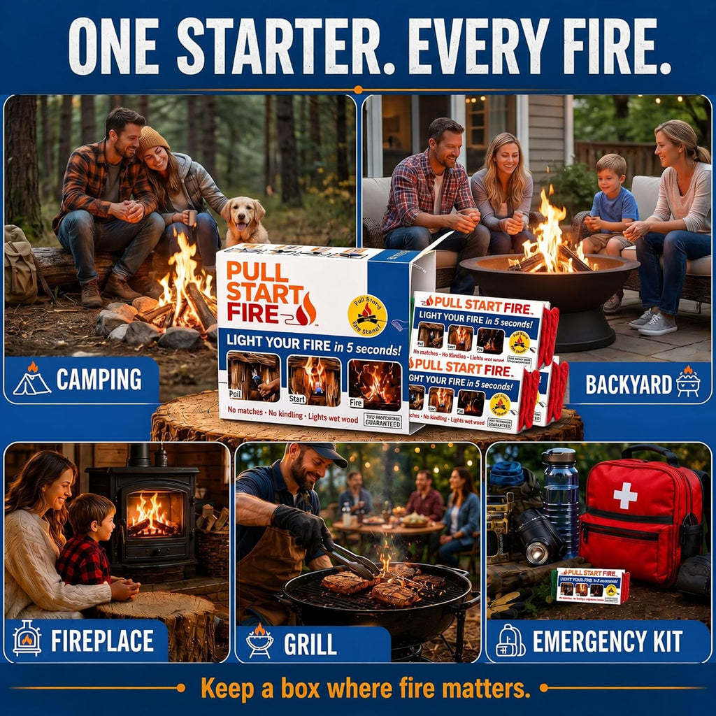 Pull Start Fire Starter, Pull String, No Matches, Lights Wet Wood, 6 Pack