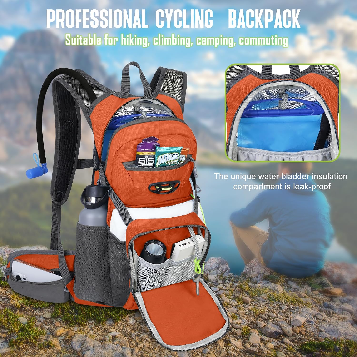 N NEVO RHINO Hydration Backpack, 18L Hiking Backpack with 3L Water Bladder