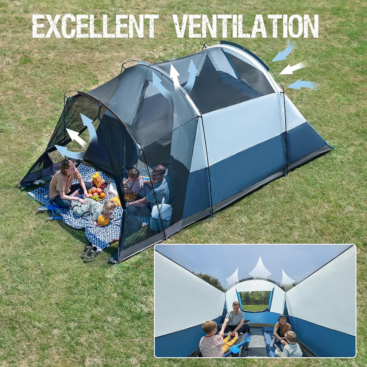 Portal 6/8 Person Instant Tent with Screen Porch, Waterproof Family Camping Tent