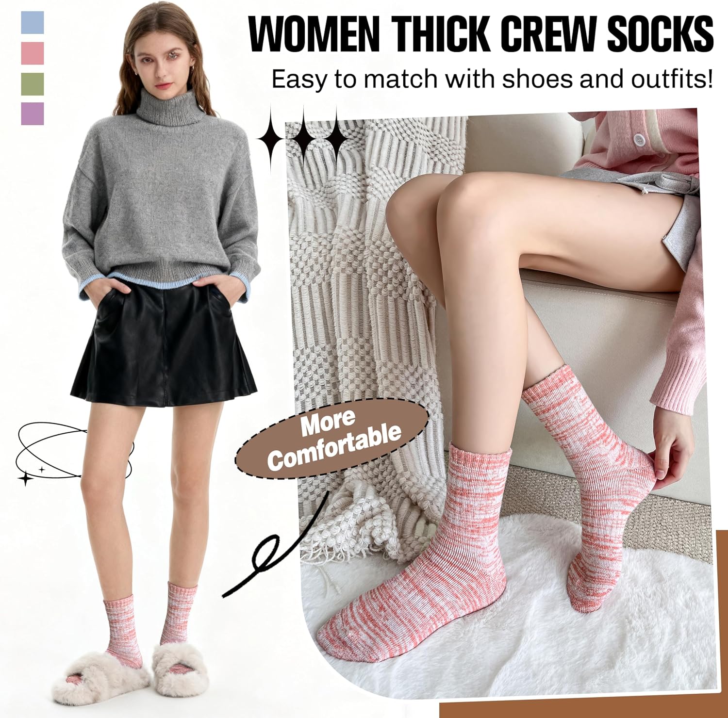 EBMORE Merino Wool Thermal Warm Winter Socks for Women Men