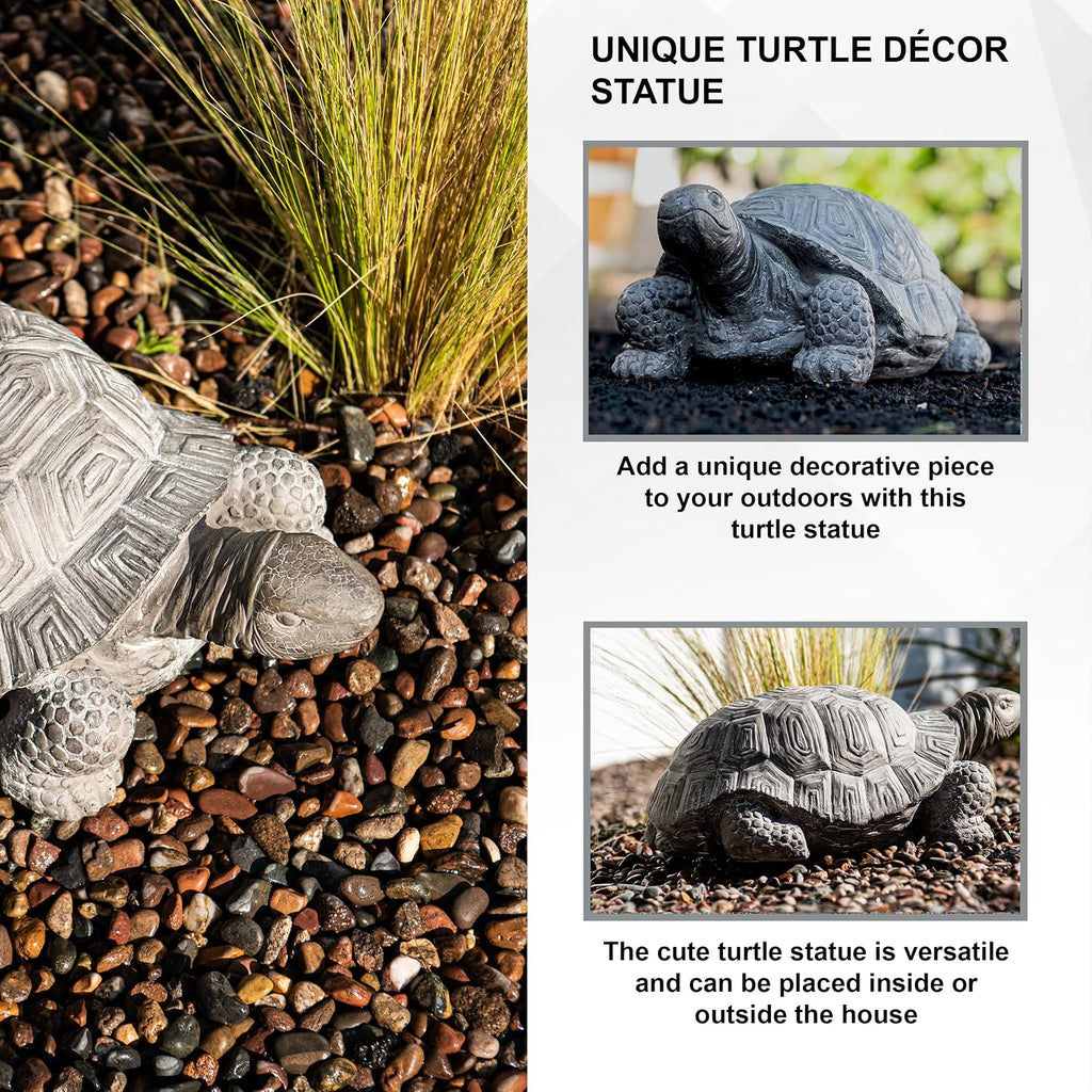 XBrand 16.1" L Grey Polystone Walking Turtle Statue, Indoor Outdoor Décor, Living Room Décor, Turtles Sculptures, Yard Statues