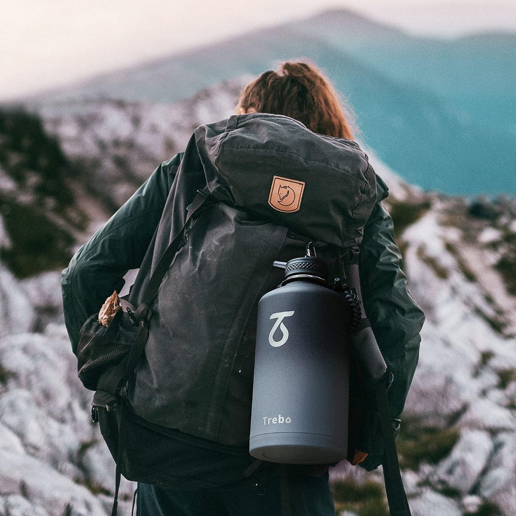 Trebo One Gallon Water Bottle Insulated with 3 Lids, Paracord Handle & Bag