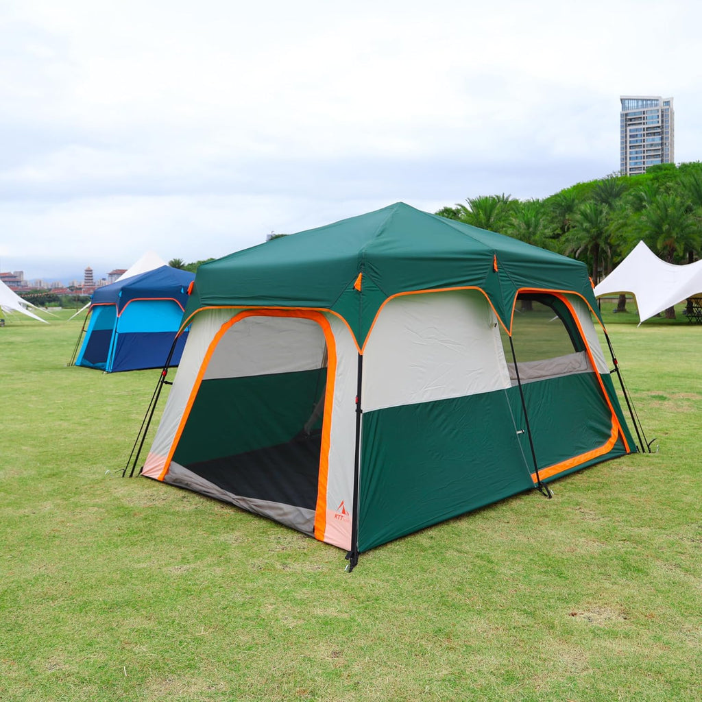 KTT Extra Large Tent 10-12-14 Person(B),Family Cabin Tents,2 Rooms,3 Doors and 3 Windows with Mesh,Straight Wall,Waterproof,Double Layer,Big Tent for Outdoor,Picnic,Camping,Family Gathering