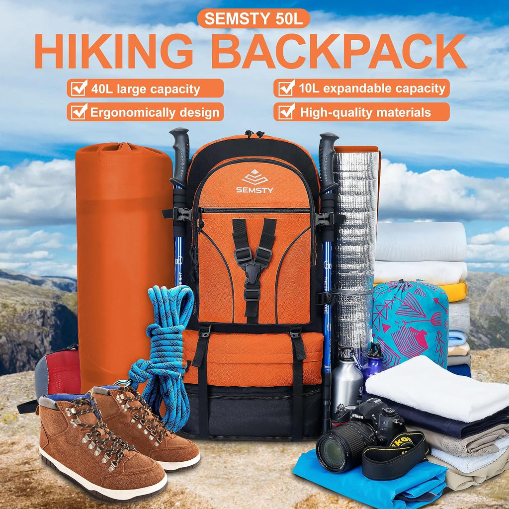 40L/50L Expandable Hiking Backpack for Men & Women，Camping Backpack