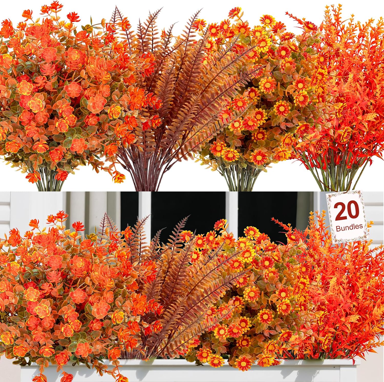 20 Pcs Artificial Fall Flowers for Outdoor Fake Mums Plastic Plants