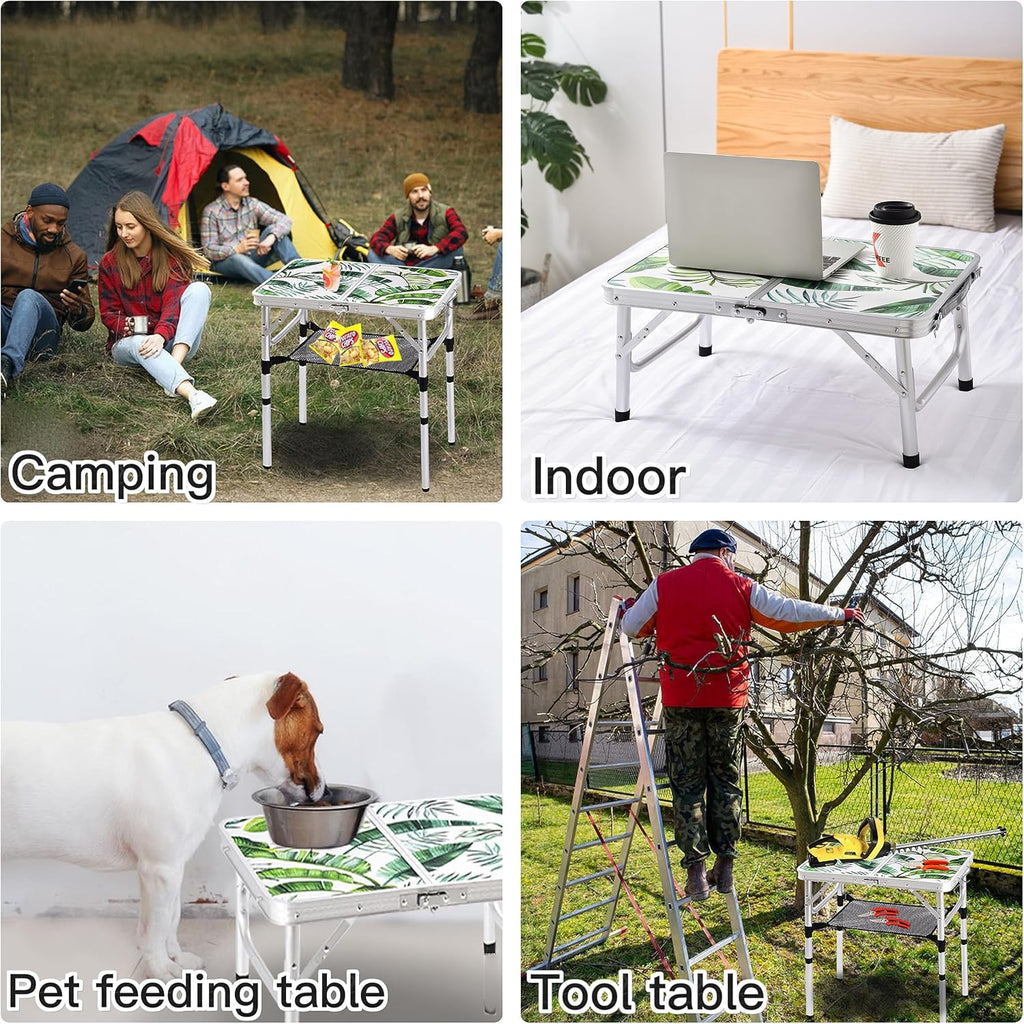 Folding Camping Table 2ft Portable Picnic Table, Monstera Palm Leaves