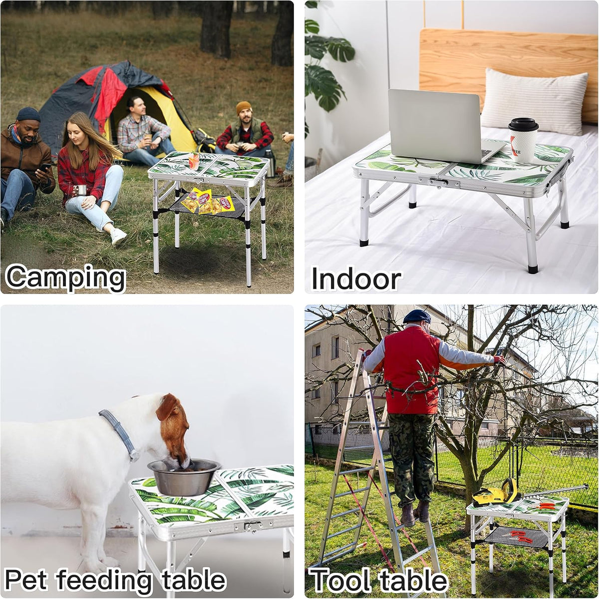 Folding Camping Table 2ft Portable Picnic Table, Monstera Palm Leaves