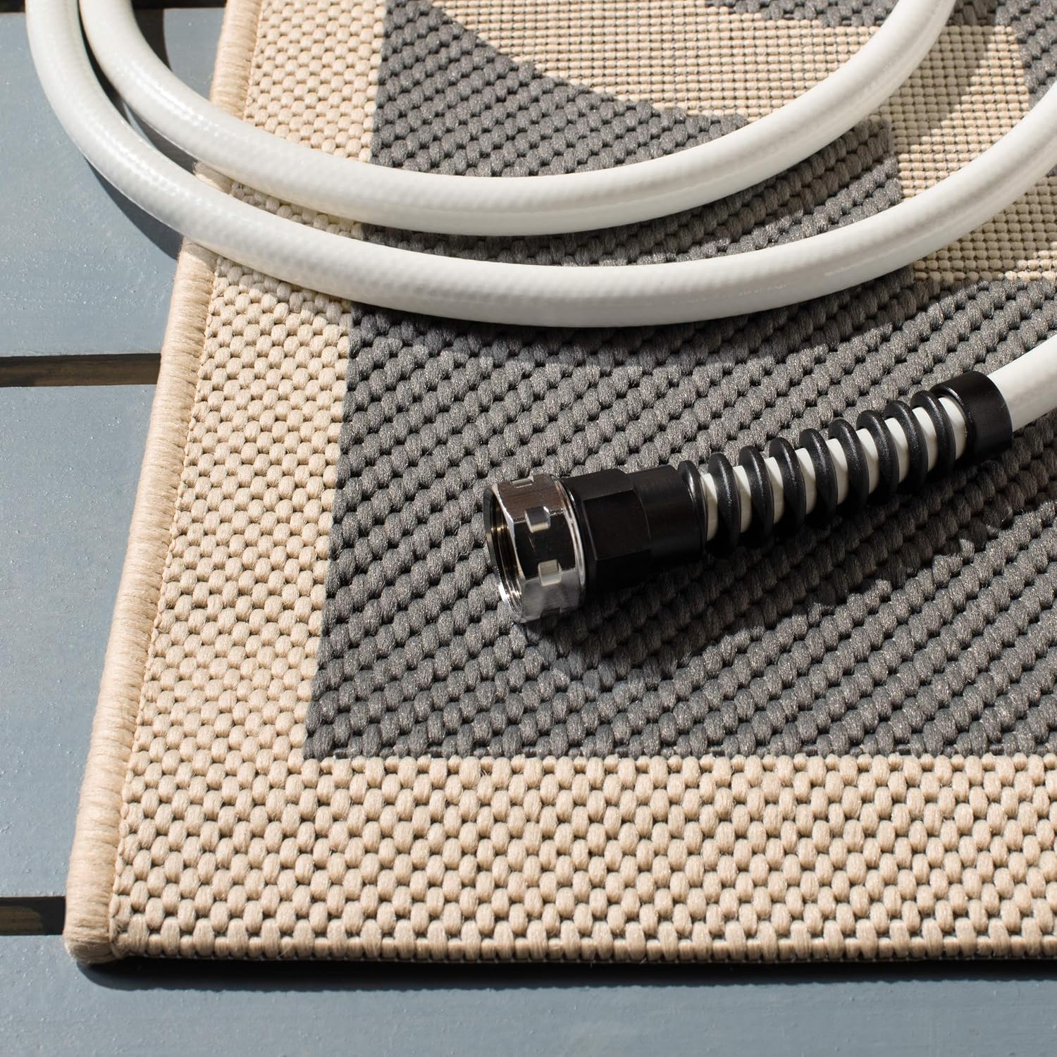 SAFAVIEH Washable Rug Outdoor Courtyard Collection - 2' x 3'7", Grey & Beige, Non-Shedding & Easy Cleaning, Ideal for Patio, Front Door, Entryway, Doormat (CY6243-246)