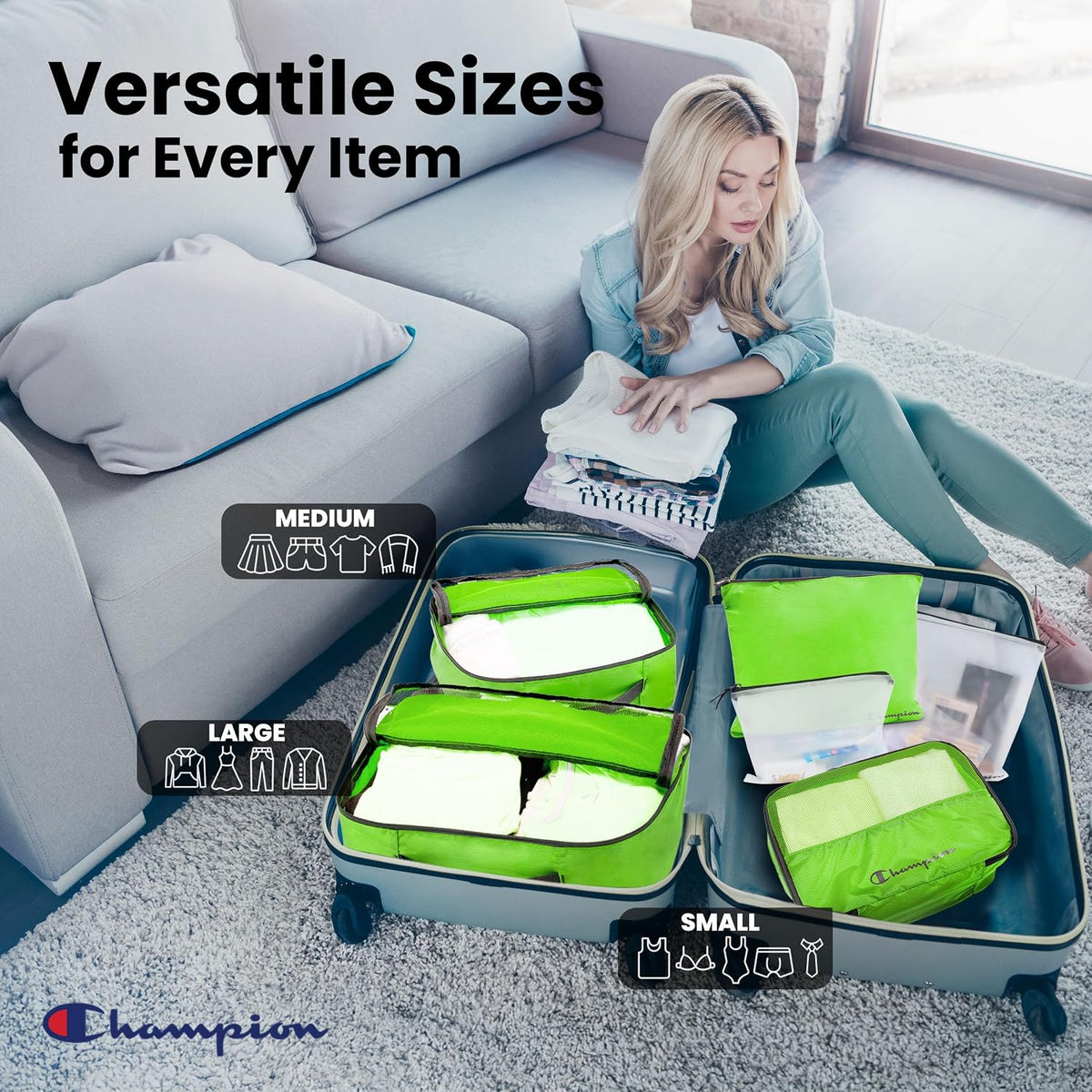 Champion Packing Cubes for Travel - 6 Piece Organizer Set, Carry-On Ready