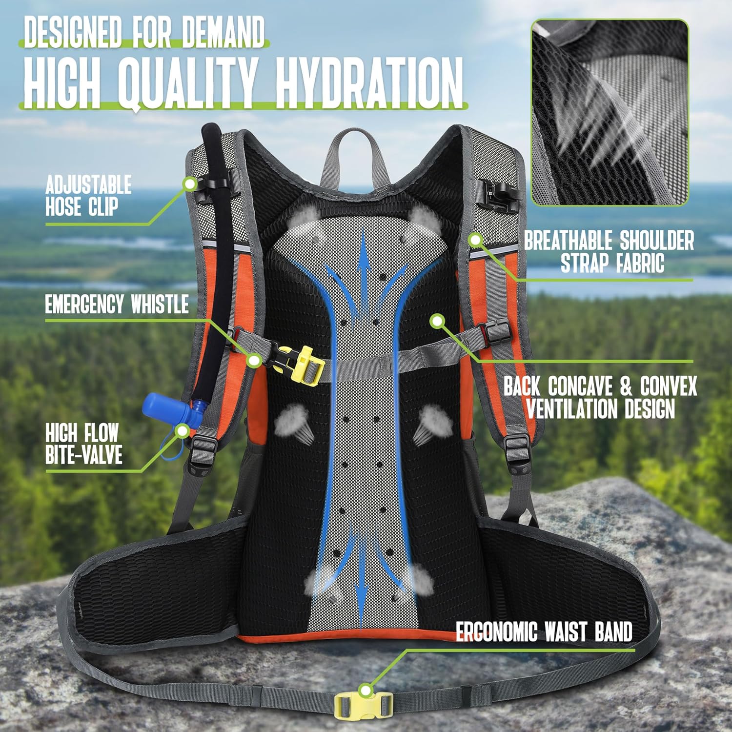 N NEVO RHINO Hydration Backpack, 18L Hiking Backpack with 3L Water Bladder