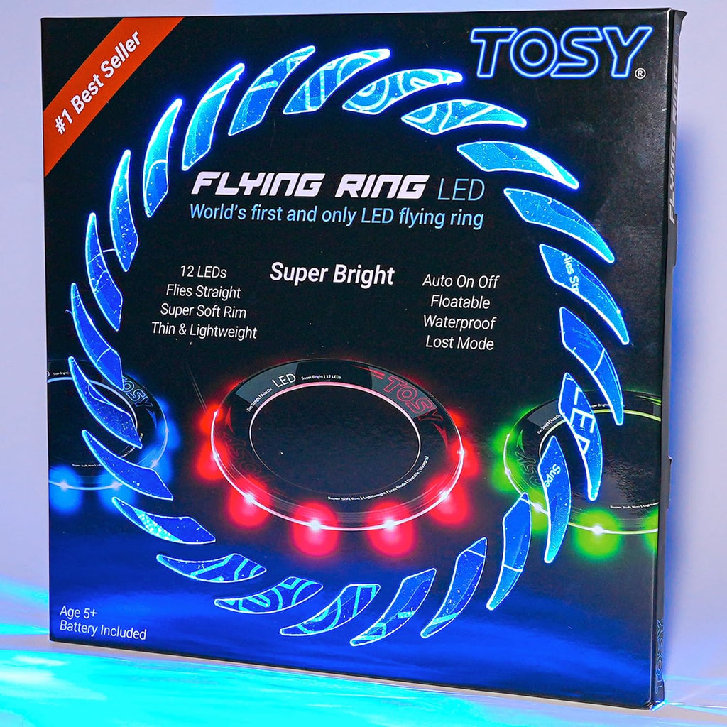 TOSY Flying Ring - 36 RGB Multicolor or 12 Monocolor LEDs, Super Bright, Lost Mode, Auto Light Up, Camping Essentials for Kid/Teen/Boy/Girl, Safe & Soft, Waterproof, Pool/Beach Games, Lightweight Toy