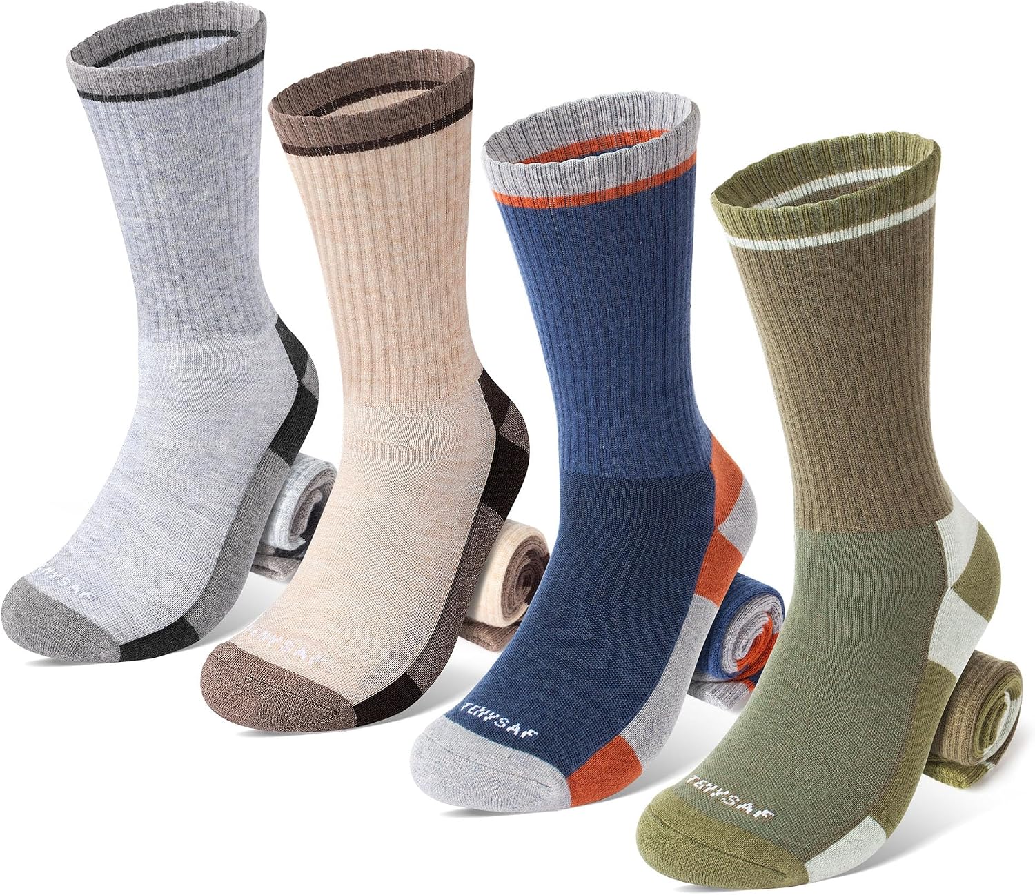 Wool Hiking Socks for Men - Women Lightweight Crew Merino Wool Socks with Cushion for Camping Hunting Work,4 pack