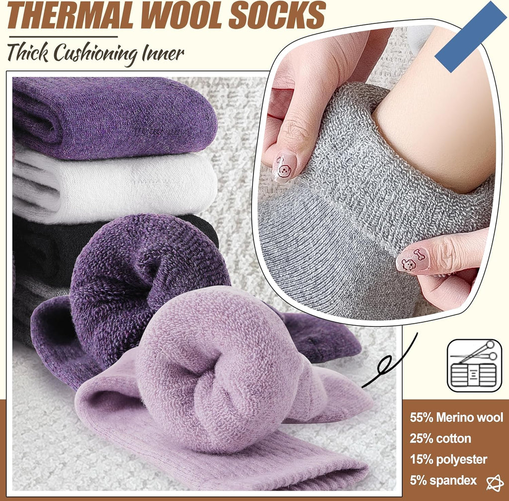 EBMORE 5 Pairs Women Merino Wool Boot Socks Warm Thermal Winter Thick Hiking Cozy Cabin Crew Comfy Socks for Ladies