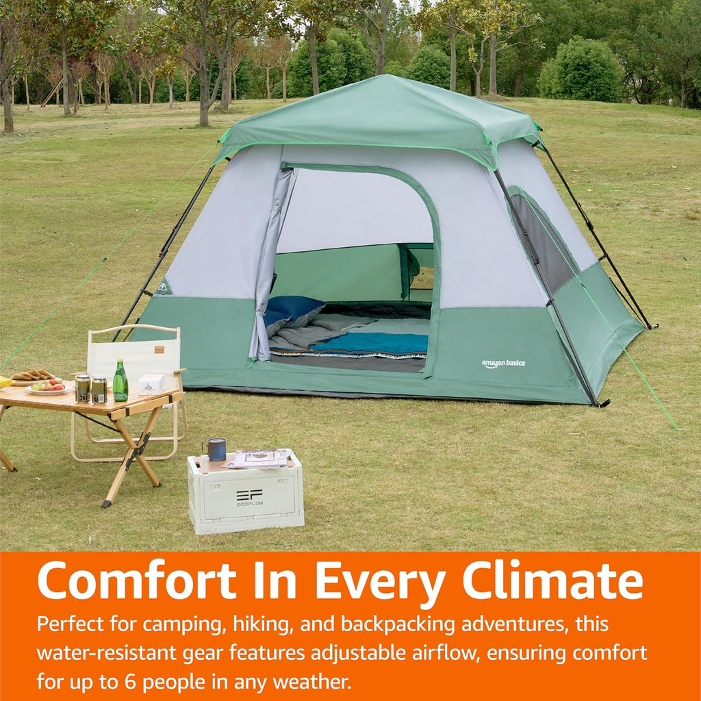 Amazon Basics Instant Camping Tent with Rainfly, Weather-Resistant, Quick Setup