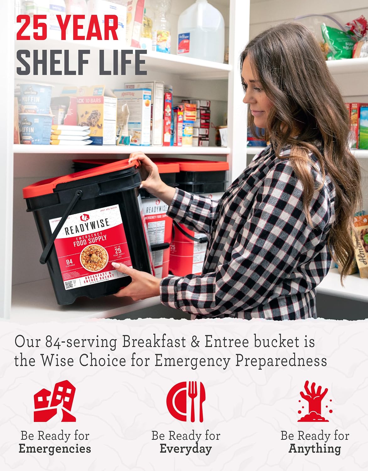Wise Company ReadyWise Emergency Food Supply, Freeze-Dried Breakfast & Entrée Bucket Survival-Food Disaster Kit, Camping Food, Prepper Supplies, 25-Year Shelf Life, Multi
