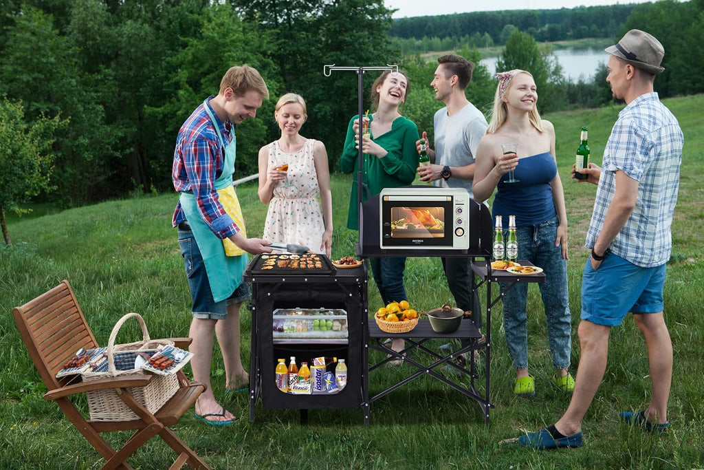 Nice C Camping Kitchen Table Station, Portable Folding Grill Table (Black)