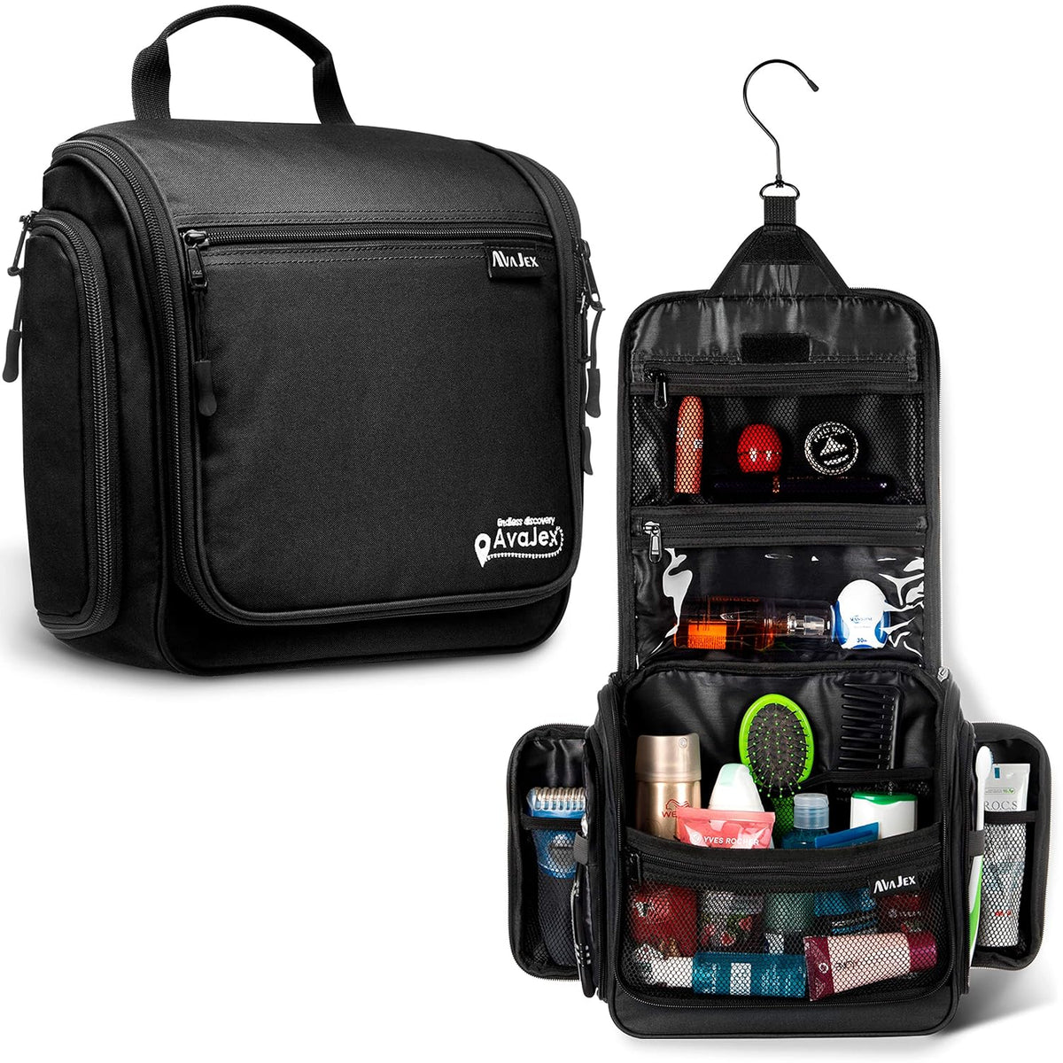 Travel Toiletry Bag for Men and Women - Large Hanging Toiletry Organizer - Waterproof Hygiene Bag with Metal XXL Swivel Hook, with Sturdy Zippers and 19 Compartments for Toiletries, Makeup, Cosmetics