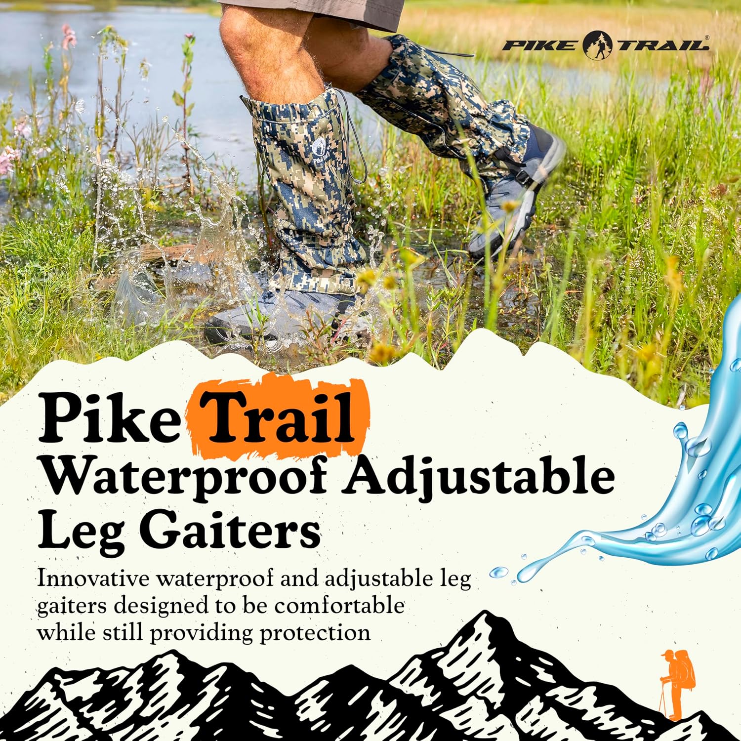 Pike Trail Adjustable Leg Gaiters - Lightweight, Waterproof - Leg Guards for Men & Women - Hiking Essentials Ideal for Hunting, Trekking & Fishing - 1 Pair