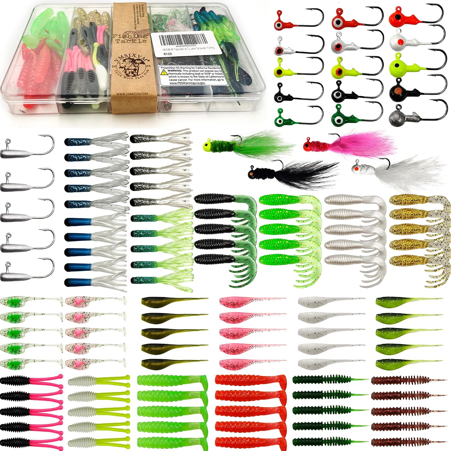 Crappie Tube Lures Jig Heads Soft Plastic Baits Worms Kit