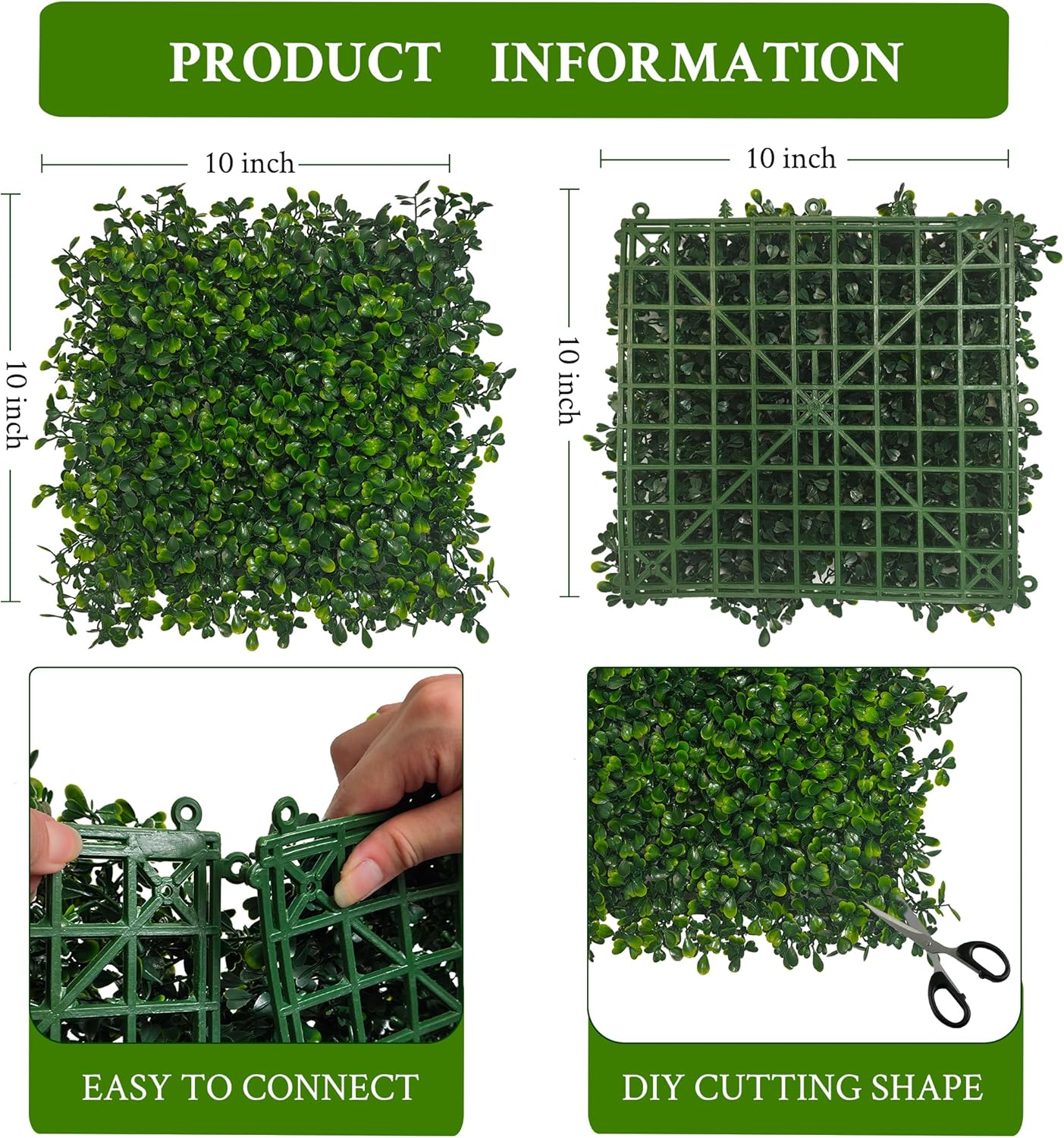 10"x 10"(8 P), UV-Anti Artificial Grass Wall Panel, 4-Layer Leaf