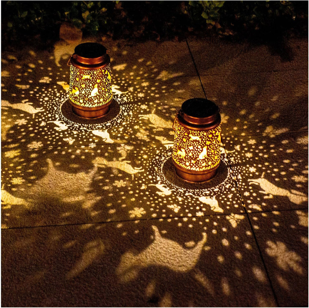 2 Pack Bigfoot Outdoor Solar Hanging Lanterns Waterproof LED Solar Lights Metal Decorative Lanterns for Garden, Patio, Courtyard, Backyard, Yard Decor Unique Bigfoot Gifts for Women Gardening