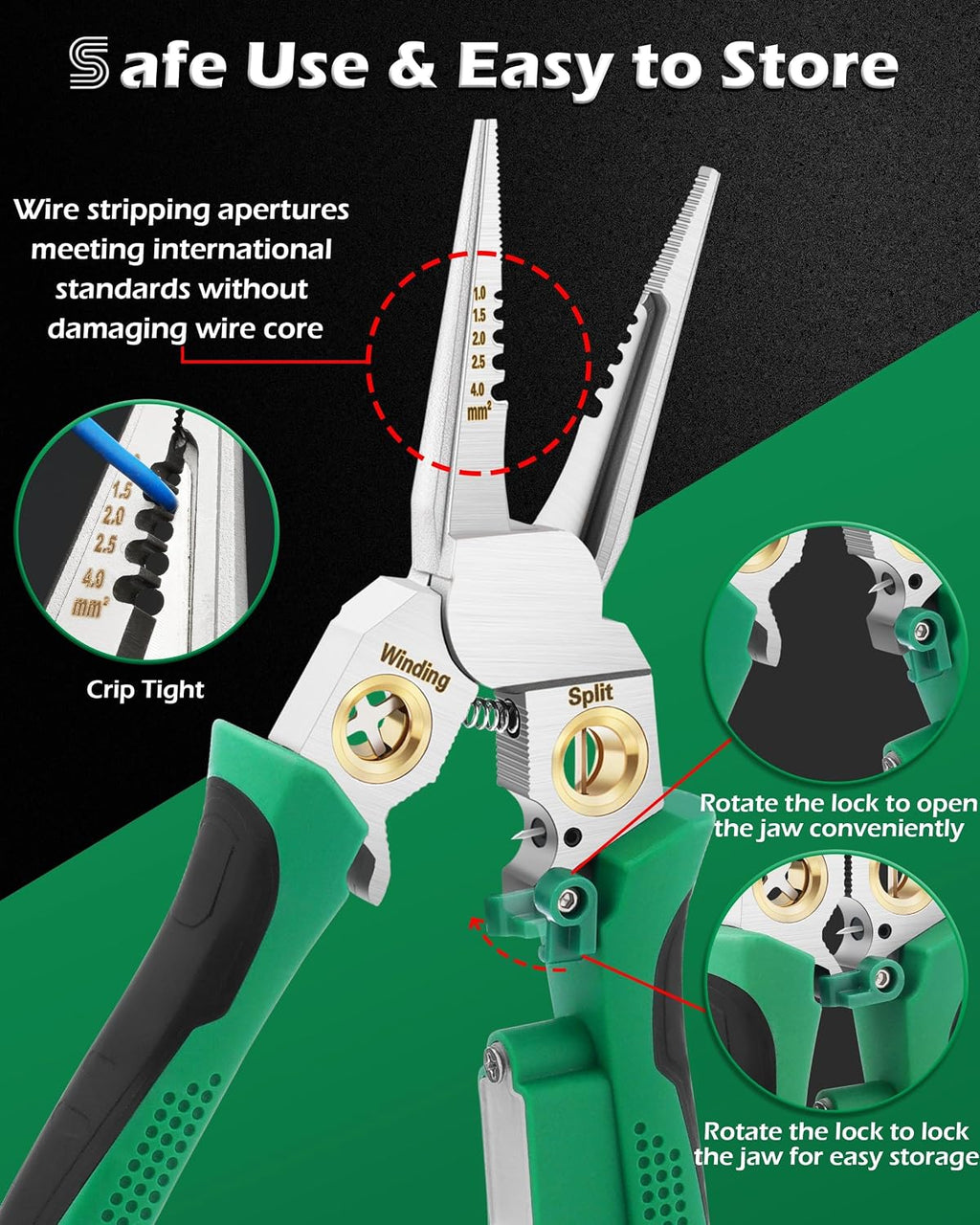 Safeguard Wire Stripper with Voltage Tester (12V-250V AC/DC), Wire Crimper Cutter for 10-18 AWG – Electrician Tool for Circuit Repair, Outlet Installation, HVAC & Automotive