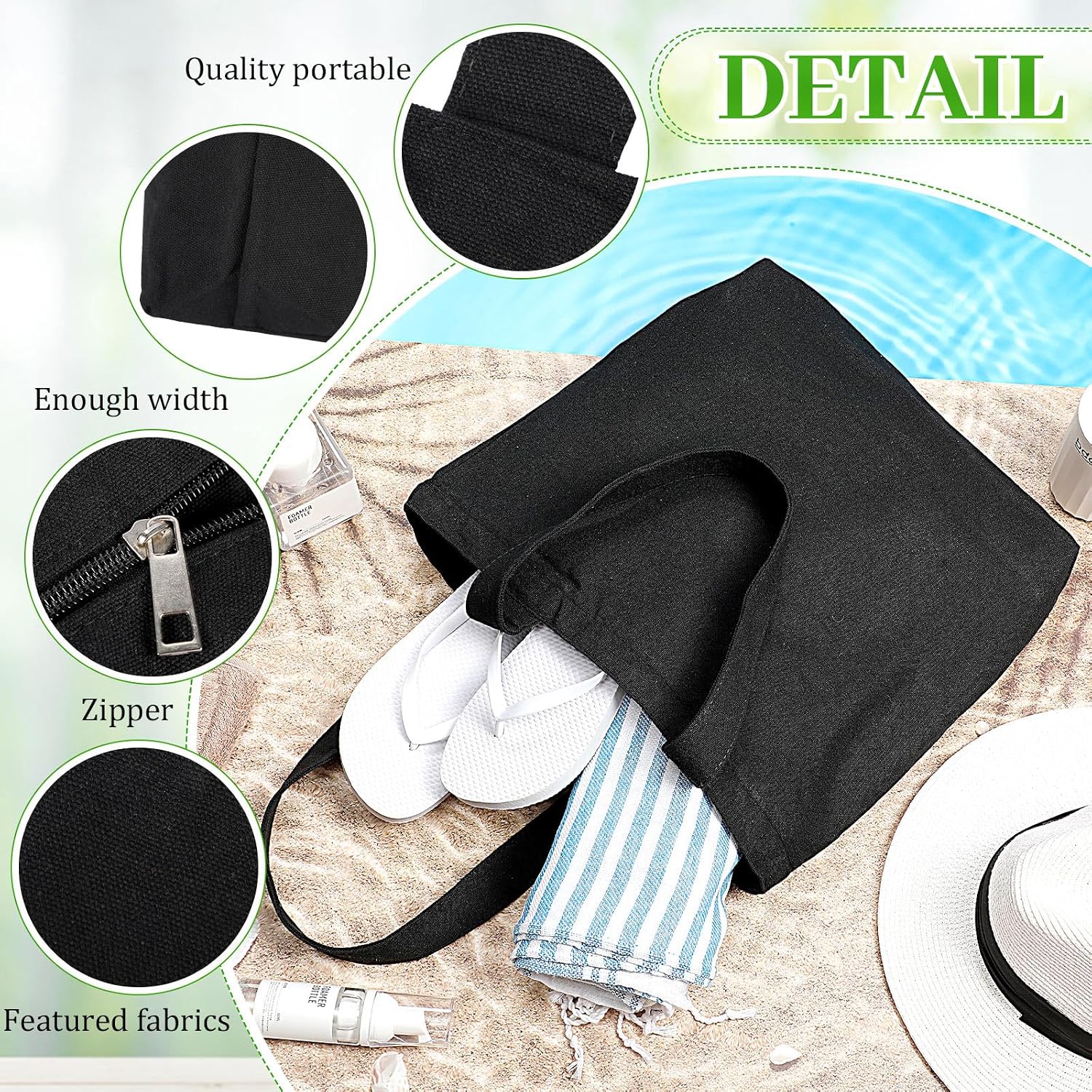 Silkfly 15 Pcs Canvas Tote Bags Bulk Blank Cotton Canvas Bag with Zipper Handles Reusable Plain Grocery Makeup Handbag for DIY(16.5x13.4'', Black)