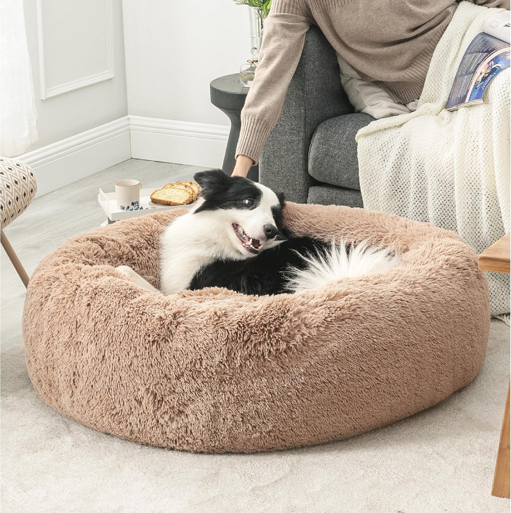 Bedsure Calming Dog Beds Large Sized Dog Donut Washable Pet Bed,36ins Camel