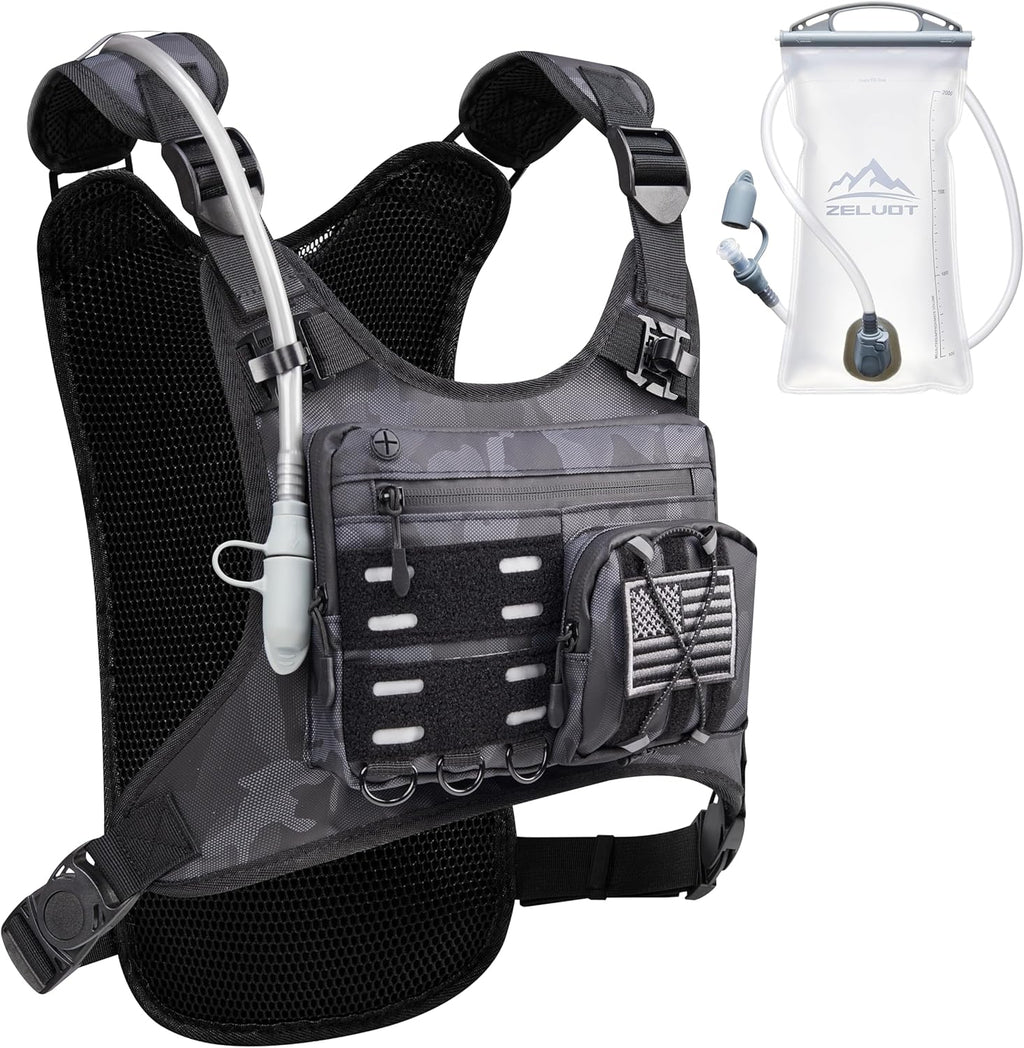 Zelvot Running Vest with 2L Water Bladder, Hydration Backpack, U.S. Design Patent, Lightweight Hydration Pack with Gear Holder, Reflective Chest Pack for Men Women