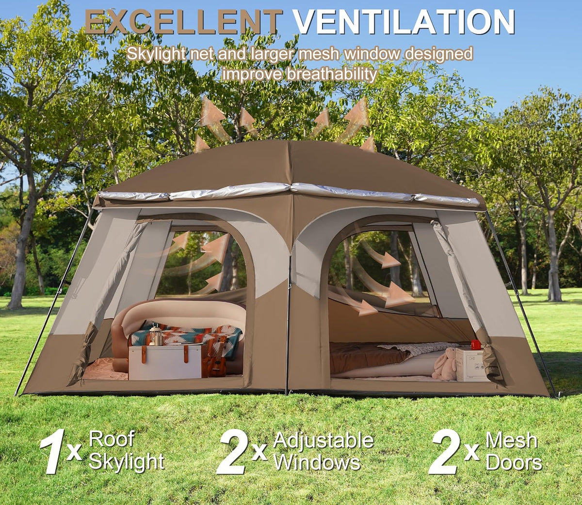 Vidalido Tents，8-10 Person Camping Tent with Extended Vestibule，2 Room Weather Resistant Family Tents，Easy Install Waterproof Outdoor Tent for Camping Hiking