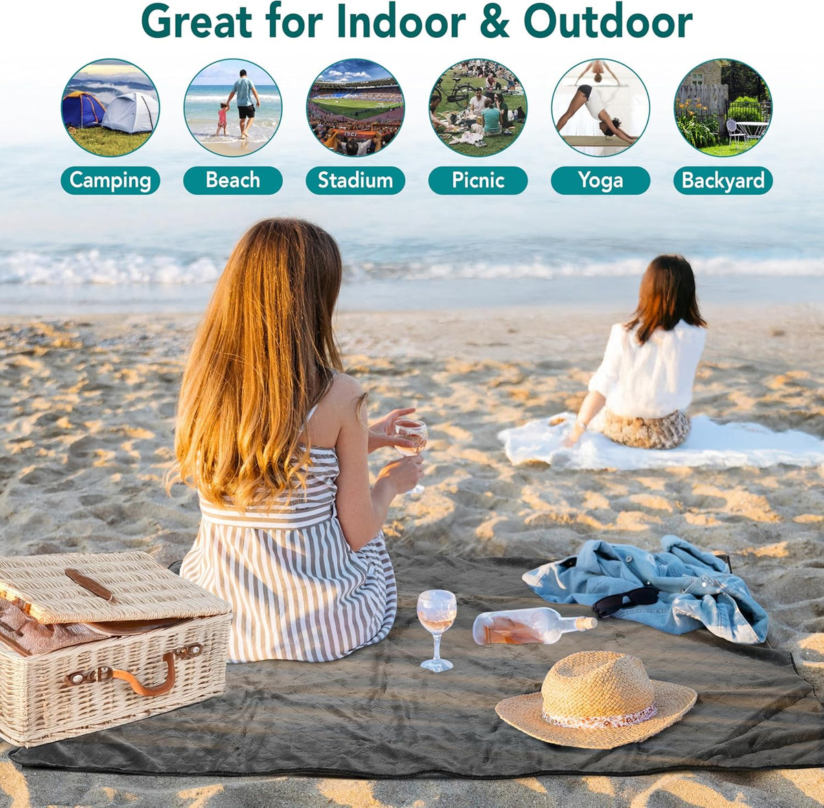 SUN CUBE Large Waterproof Camping Blanket, Fleece Quilted Stadium Blanket for Cold Weather, Windproof Foldable Outdoor Blanket Mat for Picnic, Beach, Pets, Car, 60x80in
