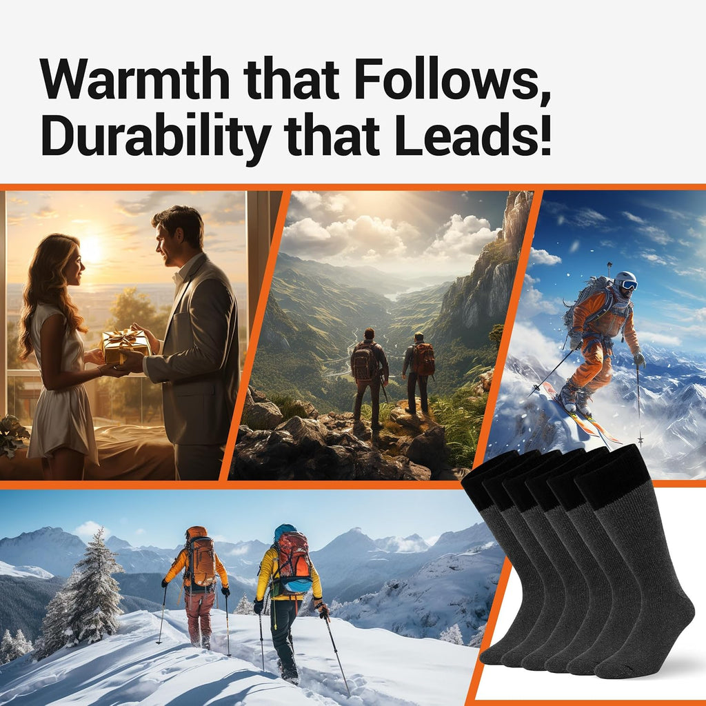 Alvada Mens Merino Wool Crew Socks Thermal and Warm Socks for Winter Work Hiking Running 3 Pairs