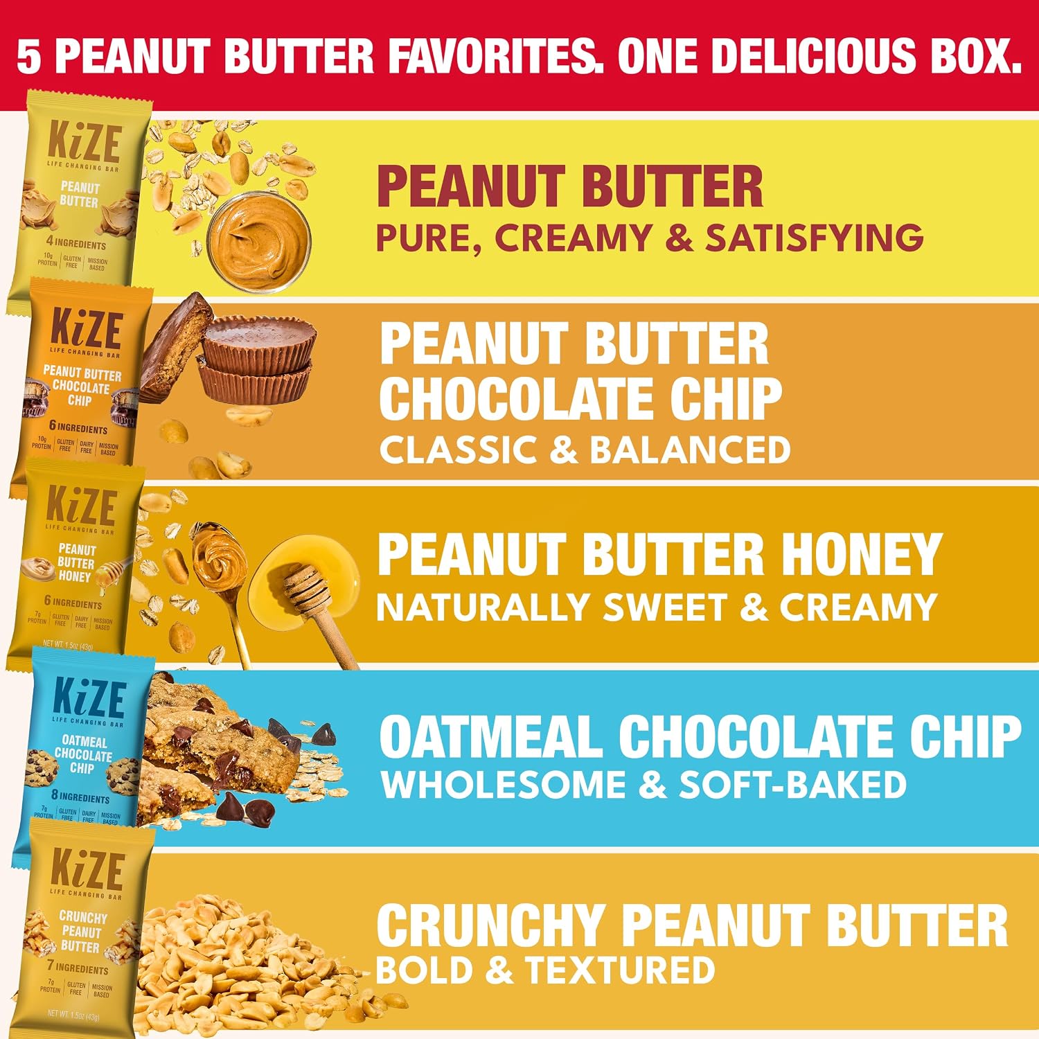 KiZE Energy Bars - Peanut Butter Lovers Variety Pack - 30-Count - Gluten Free, Dairy Free Options, Non-GMO, and High Protein Meal Replacement Energy Bars, Clean and Simple Food Ingredients - 7-10g High Protein Snacks (30 Count)
