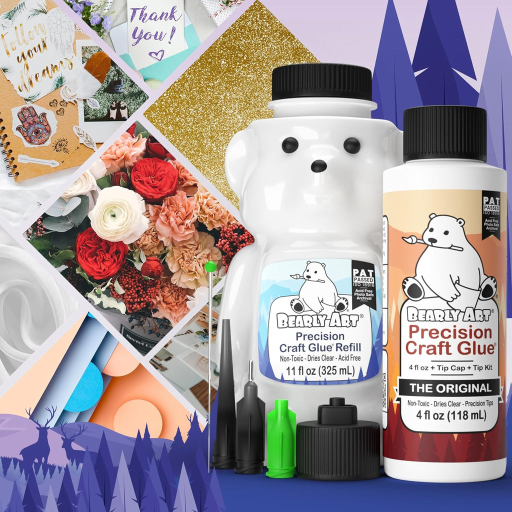 Bearly Art Precision Craft Glue Bundle - 4 fl oz Original & 11 fl oz Refill