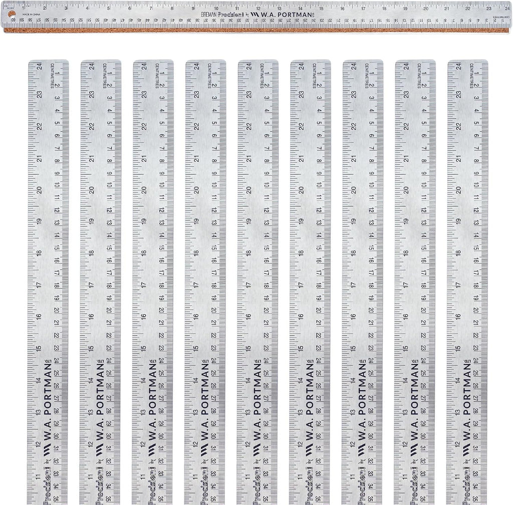 WA Portman Metal Ruler 24'', 10pc Corkback Stainless Steel, Metric Ruler