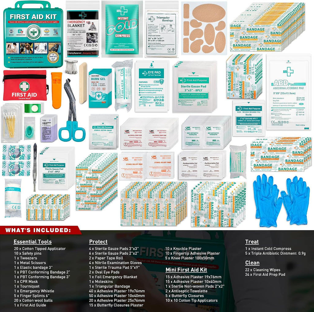 General Medi 360 Pieces Hardcase First Aid Kit - Comprehensive Large First Aid Box Contains Premium Medical Supplies for Travel, Home, Office, Vehicle, Camping, Workplace & Outdoor