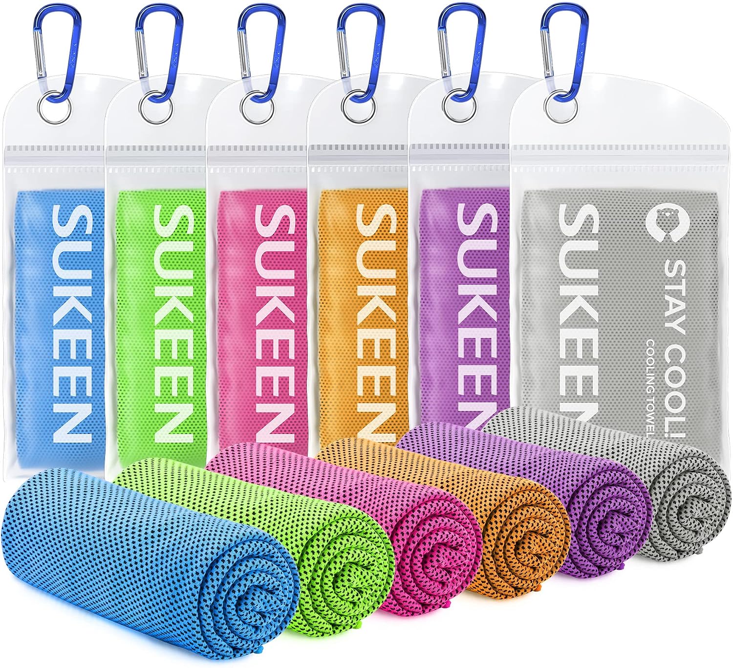 Sukeen Cooling Towels 6 Pack (40"x 12"), Cooling Towels for Neck and Face, Cooling Rags, Lightweight Soft Breathable Towels for Yoga, Sport, Workout, Running, Gym, Camping, Fitness