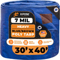 Xpose Safety 30’ x 40’ Heavy Blue/Brown Tarp - Waterproof - 7 Mil Weatherproof Camping Tarp for Tent, Rain, Wind & Sun - Plastic Tarpaulin Cover Outdoor for Roof, Trailer, RV, Car, Boat