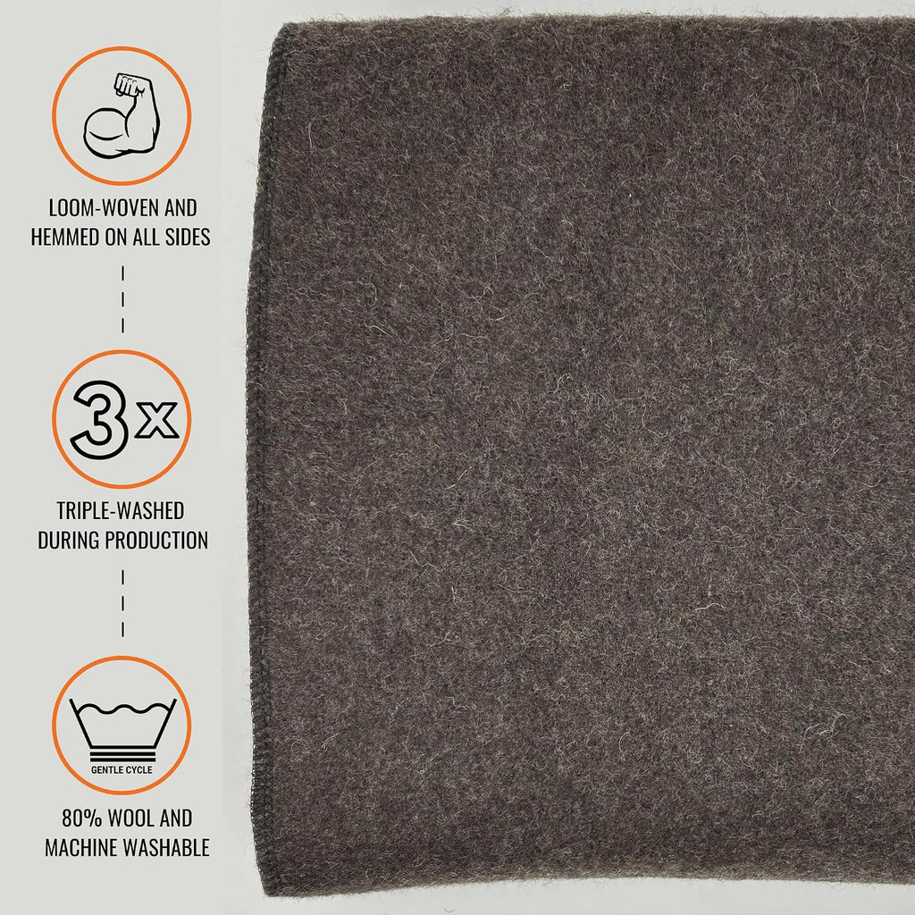 Arcturus Military Wool Blanket - Warm, Thick, Washable - Great for Outdoors, Camping, Stadium Blanket, Picnics, Travel - Car & Bushcraft Survival Kits