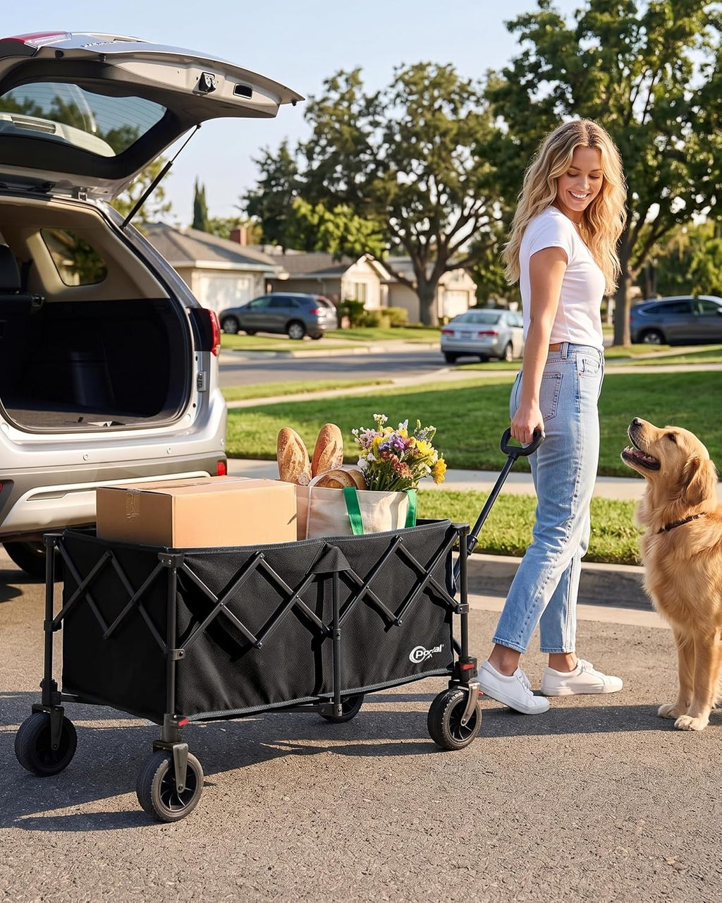 Portal Ultra Compact Folding Wagon Cart with Brakes, 300L Large Cart