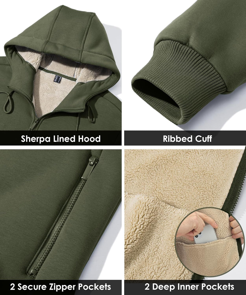 Boladeci Men's Sherpa Fleece Lined Hoodie Zip Up Heavyweight Winter Jacket