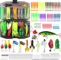 220 Pcs Fishing Lures Equipment Tackle Gear Box for Bass, Fish Kit with Soft Lures,Hooks, Accessories Tools,Frog,Worms,Plastic Bait, Swimbait,Crappie Jigs,Crankbaits, Gifts for Men