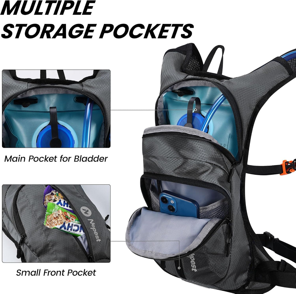 Nepest Hydration Pack Backpack with 2L Water Bladder Reflective Lightweight